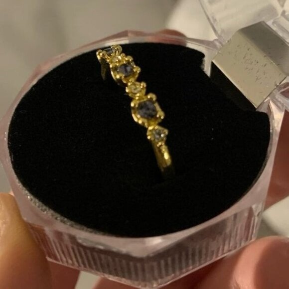 14k Gold Plated Blue Diamond Ring - Picture 6 of 8